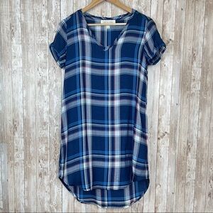 Cloth & Stone Plaid Short Sleeve V-Neck Dress Size XS Women